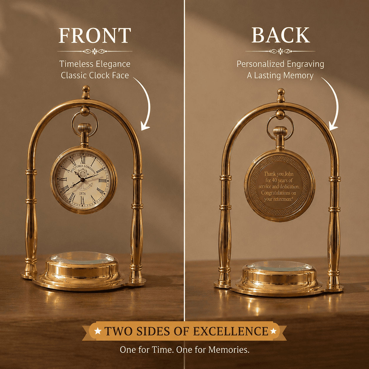 Brass Finish Table Clock